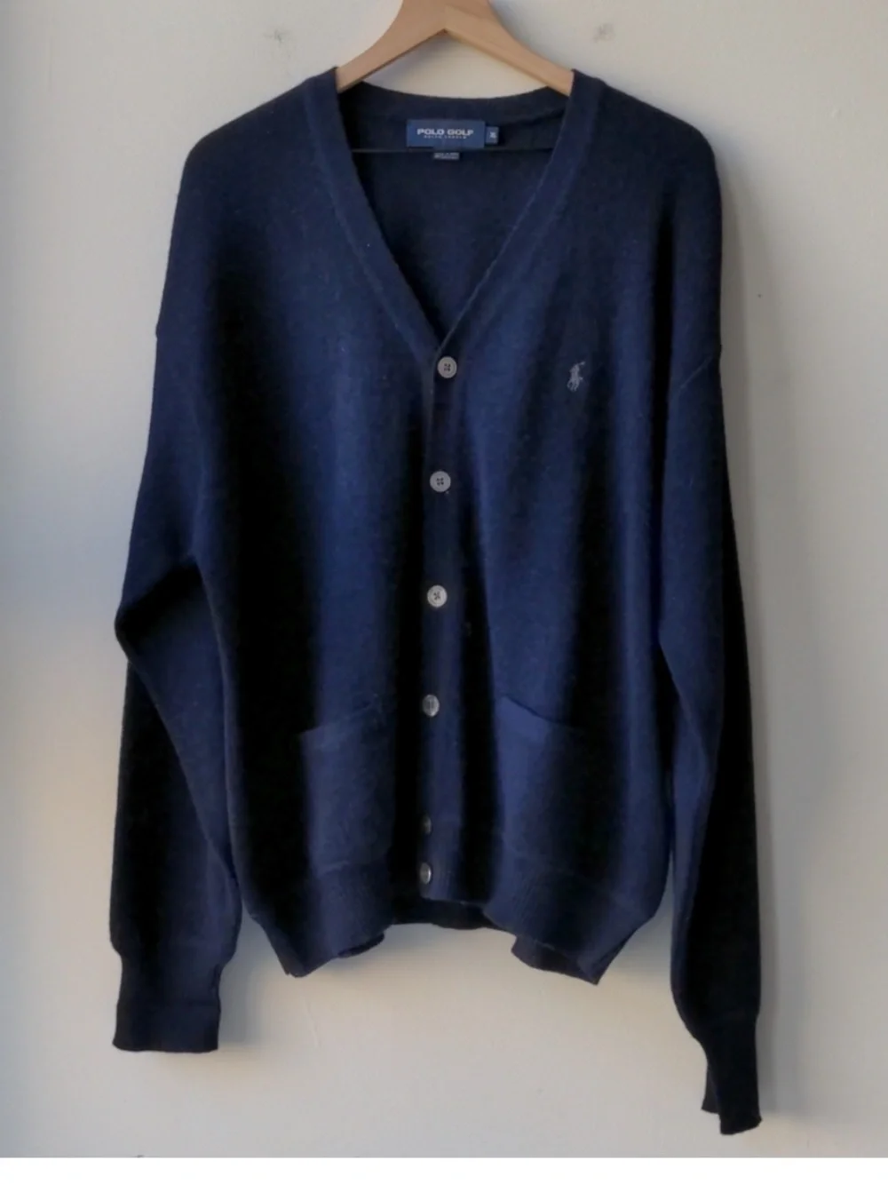 Polo Golf Ralph Lauren Vintage Cardigan Sweater Navy Blue Alpaca Men's Size M